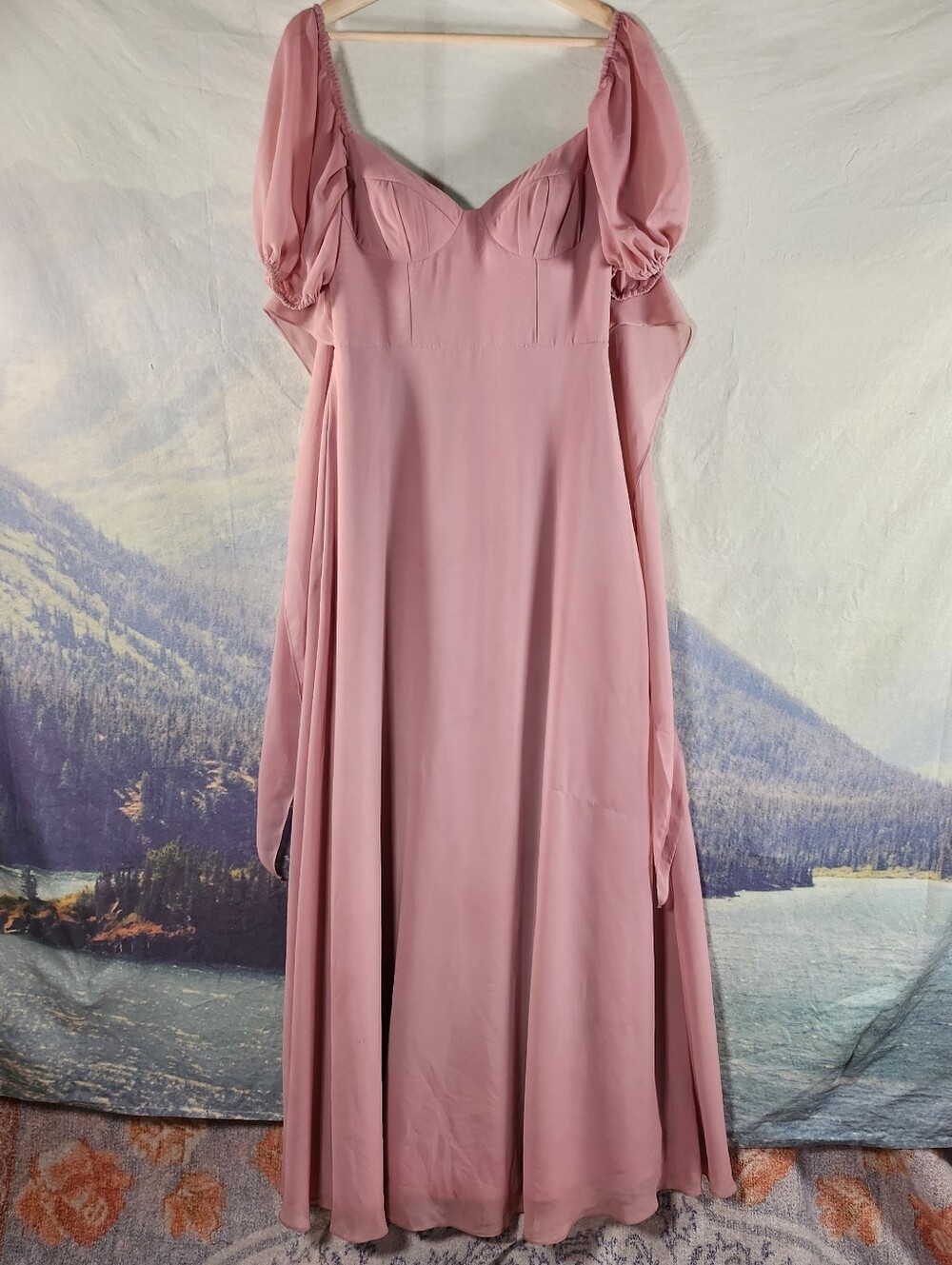 Barbie Azazie Pink Puff Sleeve Sweetheart Bridesmaid Dress Maxi Wedding 6 155143